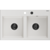Mexen Hektor granitni sudoper s 2 komore 800 x 480 mm, bijeli, crni sifon - 6521802000-20-B