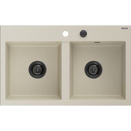 Mexen Hektor Granitspüle 2-Kammer 800 x 480 mm, beige, schwarzer Siphon - 6521802000-69-B