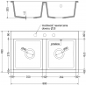 Mexen Hektor granieten gootsteen 2-kamers 800 x 480 mm, grijs, zwarte sifon - 6521802000-71-B