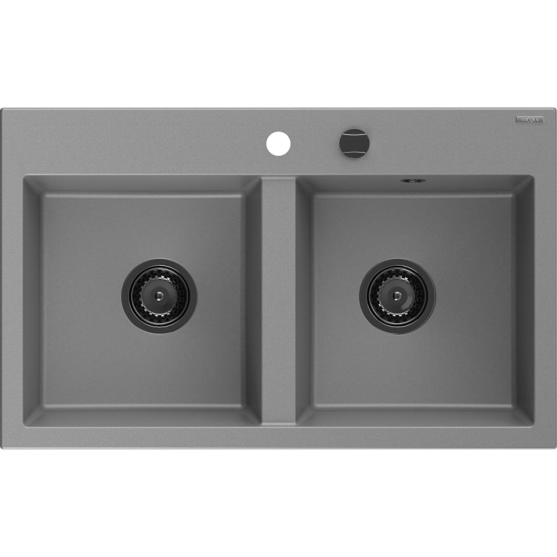 Mexen Hektor granitni sudoper s 2 odjeljka 800 x 480 mm, siva, crni sifon - 6521802000-71-B