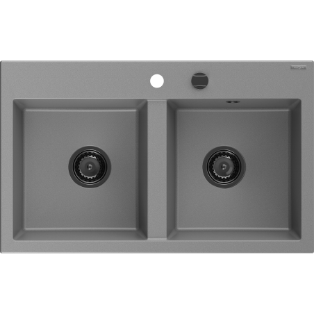 Mexen Hektor granitno pomivalno korito z dvema komorama, 800 x 480 mm, sivo, črn sifon - 6521802000-71-B