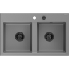 Mexen Hektor lava-loiça de granito de 2 cubas 800 x 480 mm, cinza, sifão preto - 6521802000-71-B