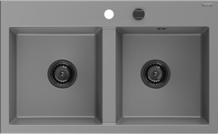 Mexen Hektor granieten gootsteen 2-kamers 800 x 480 mm, grijs, zwarte sifon - 6521802000-71-B