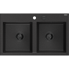 Mexen Hektor Granitspüle 2-beckig 800 x 480 mm, schwarz/silberne Metallic, schwarzer Siphon - 6521802000-73-B