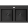 Mexen Hektor lavello in granito a 2 vasche 800 x 480 mm, nero/argento metallico, sifone nero - 6521802000-73-B
