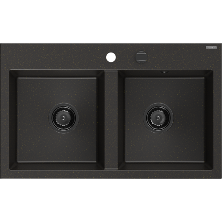 Mexen Hektor granitā izlietne ar divām nodalījumiem 800 x 480 mm, melna/zeltīta metālika, sifons melns - 6521802000-75-B