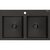 Mexen Hektor zlewozmywak granitowy 2-komorowy 800 x 480 mm, czarny/złoty metalik, syfon czarny - 6521802000-75-B