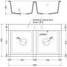 Mexen Hektor granieten spoelbak met 2 kamers 800 x 480 mm, zwart gespikkeld, zwarte sifon - 6521802000-76-B