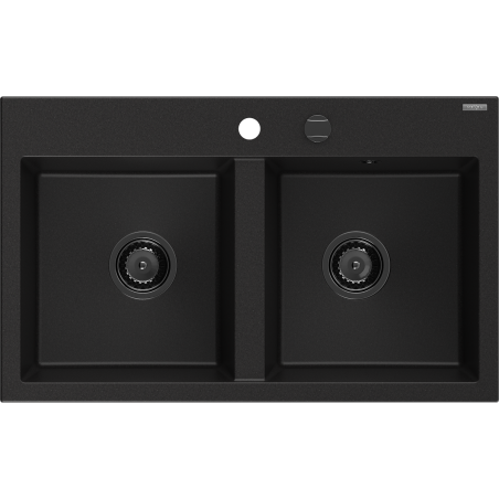 Mexen Hektor évier en granit 2 bacs 800 x 480 mm, noir, siphon noir - 6521802000-77-B