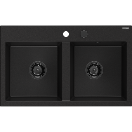Mexen Hektor fregadero de granito de 2 compartimentos 800 x 480 mm, negro, sifón negro - 6521802000-77-B