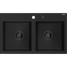 Mexen Hektor fregadero de granito de 2 compartimentos 800 x 480 mm, negro, sifón negro - 6521802000-77-B