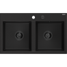 Mexen Hektor granieten spoelbak met 2 compartimenten 800 x 480 mm, zwart, zwarte sifon - 6521802000-77-B