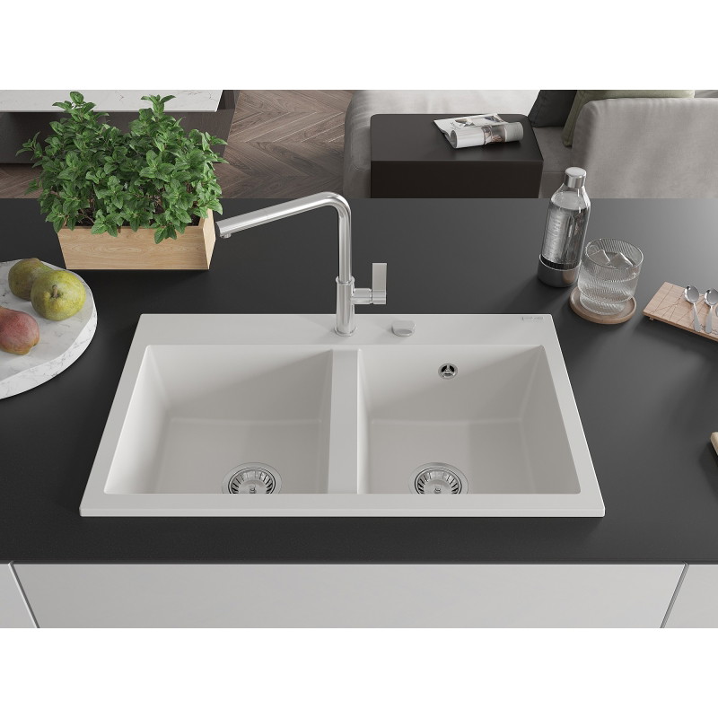 Mexen Hektor graniitvalamu 2-kambriline 800 x 480 mm, valge, kromi sifoon - 6521802000-20