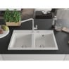 Mexen Hektor évier en granit 2 bacs 800 x 480 mm, blanc, siphon chromé - 6521802000-20