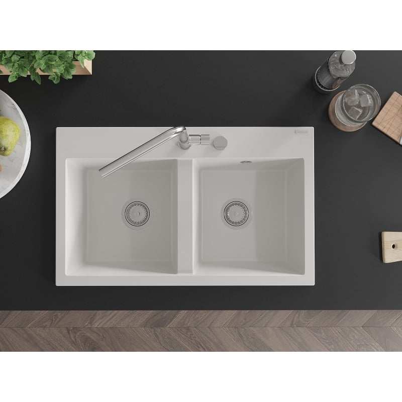 Mexen Hektor graniitvalamu 2-kambriline 800 x 480 mm, valge, kromi sifoon - 6521802000-20
