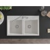 Mexen Hektor évier en granit 2 bacs 800 x 480 mm, blanc, siphon chromé - 6521802000-20