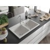 Mexen Hektor évier en granit 2 bacs 800 x 480 mm, blanc, siphon chromé - 6521802000-20
