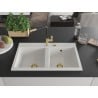 Mexen Hektor évier en granit 2 bacs 800 x 480 mm, blanc, siphon doré - 6521802000-20-G