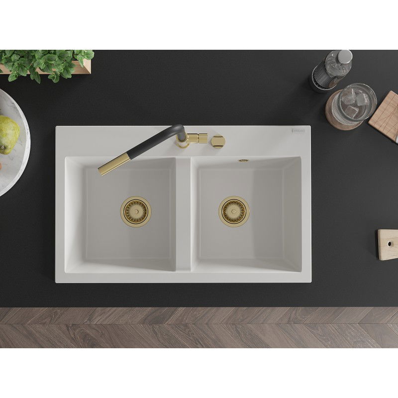 Mexen Hektor granit-Edelstol zwee-Kammeren-Eidelsteen 800 x 480 mm, wäiss, zolitte Siphon - 6521802000-20-G