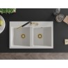 Mexen Hektor granitni sudoper s 2 komore 800 x 480 mm, bijeli, sifon zlatni - 6521802000-20-G