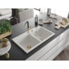 Mexen Hektor évier en granit 2 bacs 800 x 480 mm, blanc, siphon doré - 6521802000-20-G