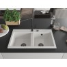 Mexen Hektor graniitist 2-kambriline köögivalamu 800 x 480 mm, valge, must sifoon - 6521802000-20-B