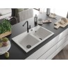 Mexen Hektor graniitist 2-kambriline köögivalamu 800 x 480 mm, valge, must sifoon - 6521802000-20-B