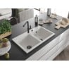 Mexen Hektor Granitspüle 2-Becken 800 x 480 mm, weiß, schwarzer Siphon - 6521802000-20-B
