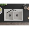 Mexen Hektor graniitist 2-kambriline köögivalamu 800 x 480 mm, valge, must sifoon - 6521802000-20-B