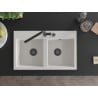 Mexen Hektor Granitspüle 2-Becken 800 x 480 mm, weiß, schwarzer Siphon - 6521802000-20-B