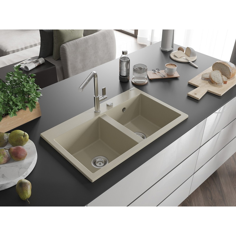 Mexen Hektor kahekordne graniitvalamu 800 x 480 mm, beež, kroom sifoon - 6521802000-69
