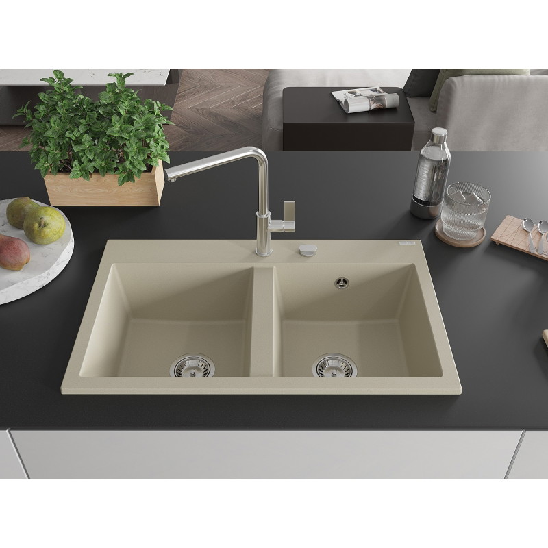 Mexen Hektor kahekordne graniitvalamu 800 x 480 mm, beež, kroom sifoon - 6521802000-69