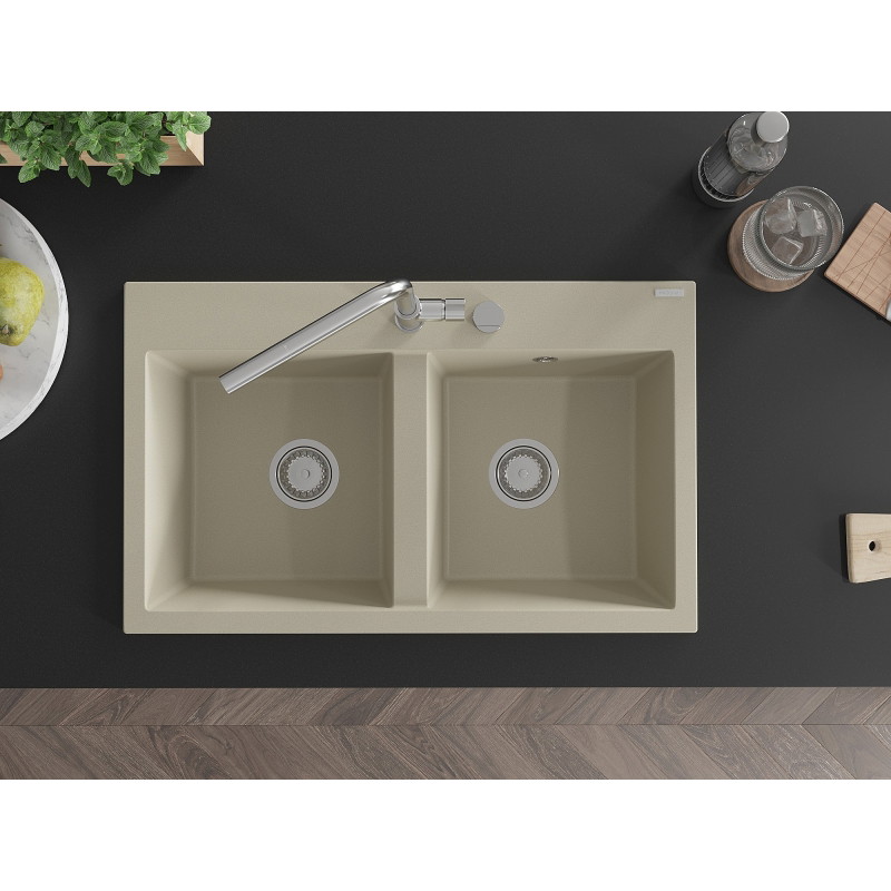 Mexen Hektor kahekordne graniitvalamu 800 x 480 mm, beež, kroom sifoon - 6521802000-69