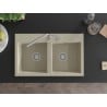 Mexen Hektor Granitspüle 2-Becken 800 x 480 mm, beige, Chrom-Siphon - 6521802000-69