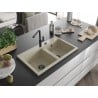 Mexen Hektor granite sink 2-chamber 800 x 480 mm, beige, black siphon - 6521802000-69-B