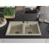 Mexen Hektor granite sink 2-chamber 800 x 480 mm, beige, black siphon - 6521802000-69-B