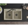 Mexen Hektor lava-loiça de granito de 2 bacias 800 x 480 mm, bege, sifão preto - 6521802000-69-B