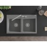 Mexen Hektor évier en granit 2 bacs 800 x 480 mm, gris, siphon chromé - 6521802000-71