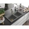 Mexen Hektor Granitspüle, 2-Kammer, 800 x 480 mm, Grau, Siphon Gold - 6521802000-71-G