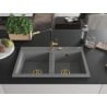 Mexen Hektor Granitspüle, 2-Kammer, 800 x 480 mm, Grau, Siphon Gold - 6521802000-71-G