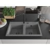 Mexen Hektor granieten gootsteen 2-kamers 800 x 480 mm, grijs, zwarte sifon - 6521802000-71-B