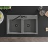Mexen Hektor granite sink 2-bowl 800 x 480 mm, grey, black siphon - 6521802000-71-B