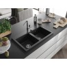 Mexen Hektor graniidist 2-kauseline köögivalamu 800 x 480 mm, must/hõbedane metallik, kroom sifoon - 6521802000-73