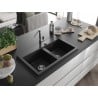 Mexen Hektor zlewozmywak granitowy 2-komorowy 800 x 480 mm, czarny/srebrny metalik, syfon chrom - 6521802000-73