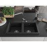 Mexen Hektor graniidist 2-kauseline köögivalamu 800 x 480 mm, must/hõbedane metallik, kroom sifoon - 6521802000-73