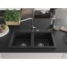 Mexen Hektor granite sink 2-chamber 800 x 480 mm, black/silver metallic, chrome siphon - 6521802000-73