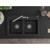 Mexen Hektor graniidist 2-kauseline köögivalamu 800 x 480 mm, must/hõbedane metallik, kroom sifoon - 6521802000-73