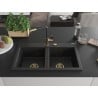 Mexen Hektor Granitspüle 2-beckig 800 x 480 mm, schwarz/silber metallic, goldener Siphon - 6521802000-73-G