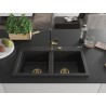Mexen Hektor zlewozmywak granitowy 2-komorowy 800 x 480 mm, czarny/srebrny metalik, syfon złoty - 6521802000-73-G