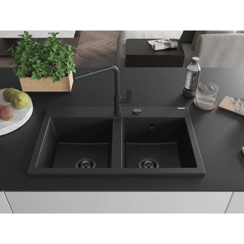 Mexen Hektor kahekambriline graniitvalamu 800 x 480 mm, must/hõbedane metallik, must sifoon - 6521802000-73-B